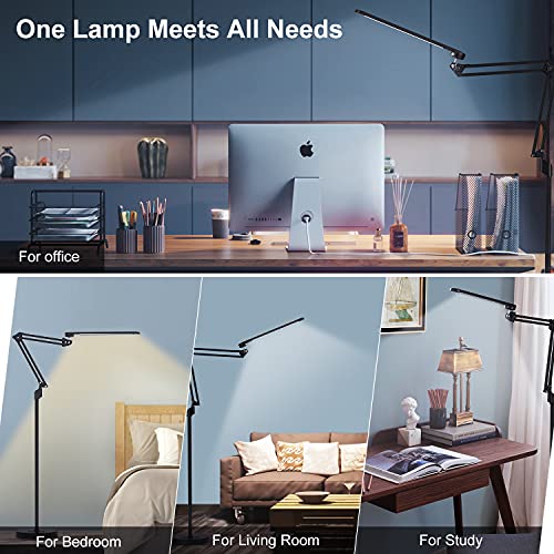 Veyfiy Led Floor Lamp, 12W Swing Arm Lamp With 5 Color Temperatures,Stepless Dimmer, Standing Light With 360 Degree Swing Arms,Modern Lamps For Work,Living Room,Sewing,Craft,Etl Listed,Black #TOP4