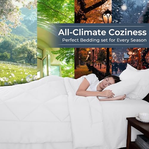 HEVUMYI White Queen Comforter Set - 7-Piece All Season Bed in a Bag Queen, Ultra Soft Bedding Set with Comforter, Flat Sheet, Fitted Sheet, Pillowcases, Pillow Shams