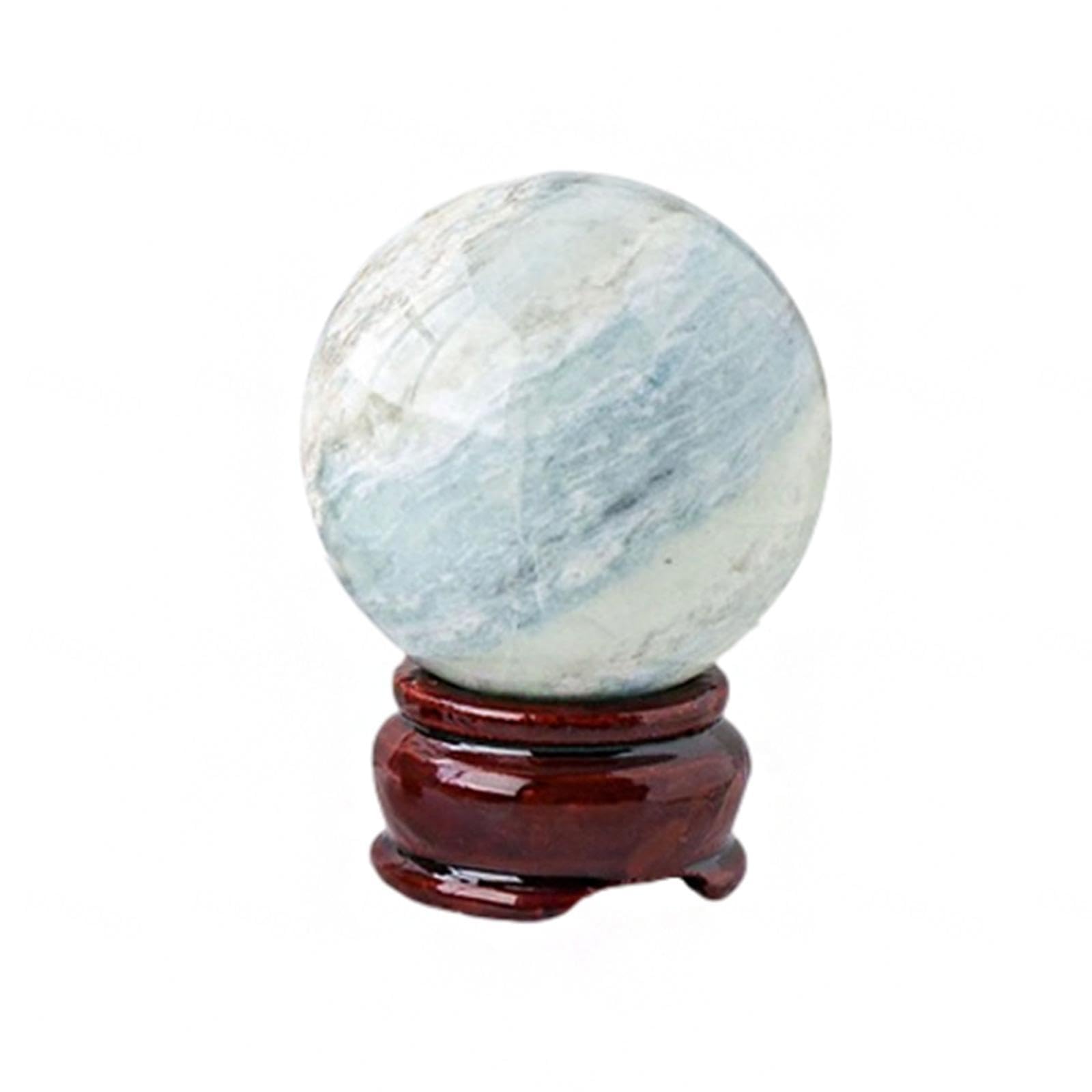 FOPURE Crystal Ball Sub-Blue Pattern Gemstone Sphere Divination with Wooden Stand,Home Decoration,Fengshui