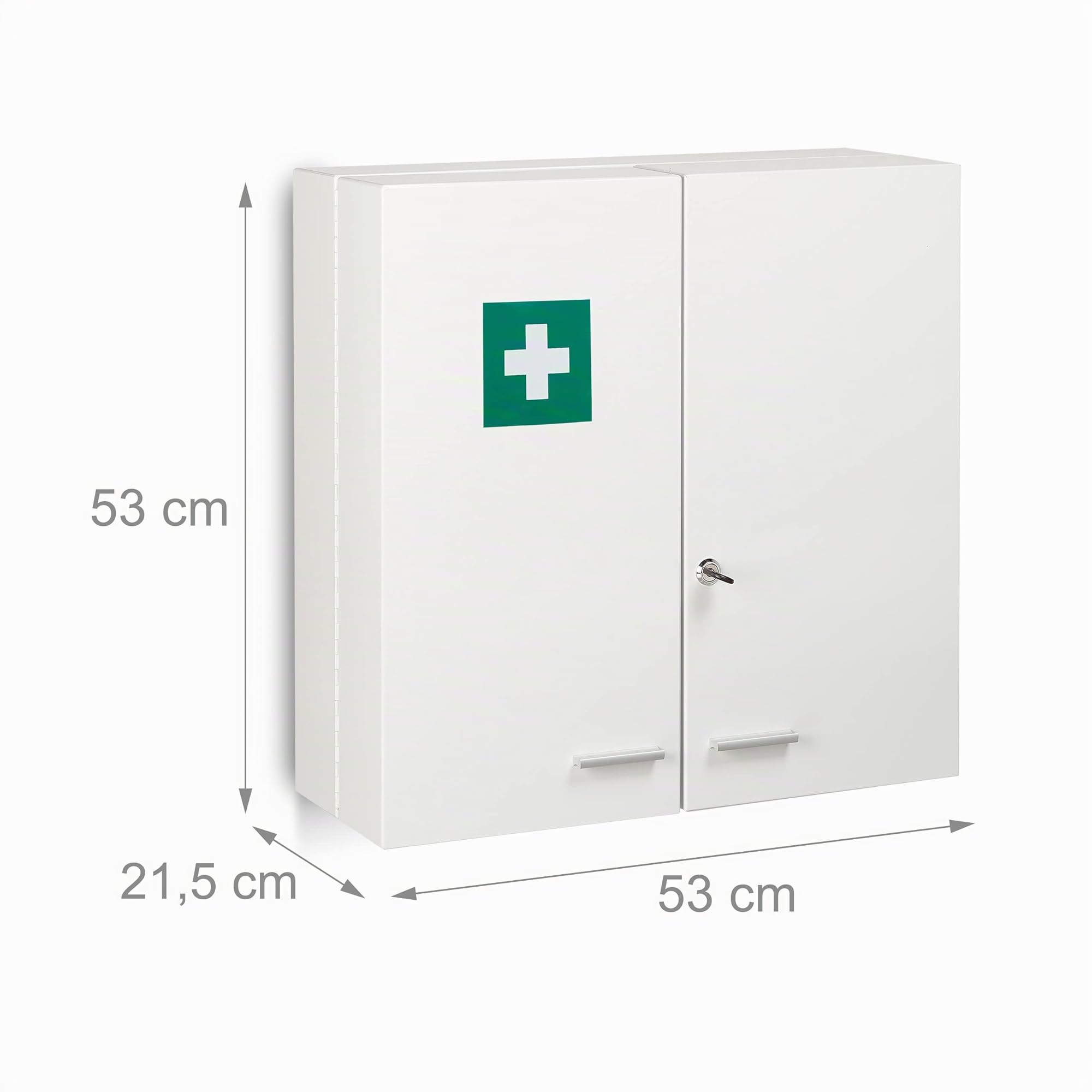 Relaxdays Armoire à Pharmacie XXL, verrouillable, 11 étagères, Acier, HxLxP : 53 x 53 x 21,5 cm, douple Porte, Blanc