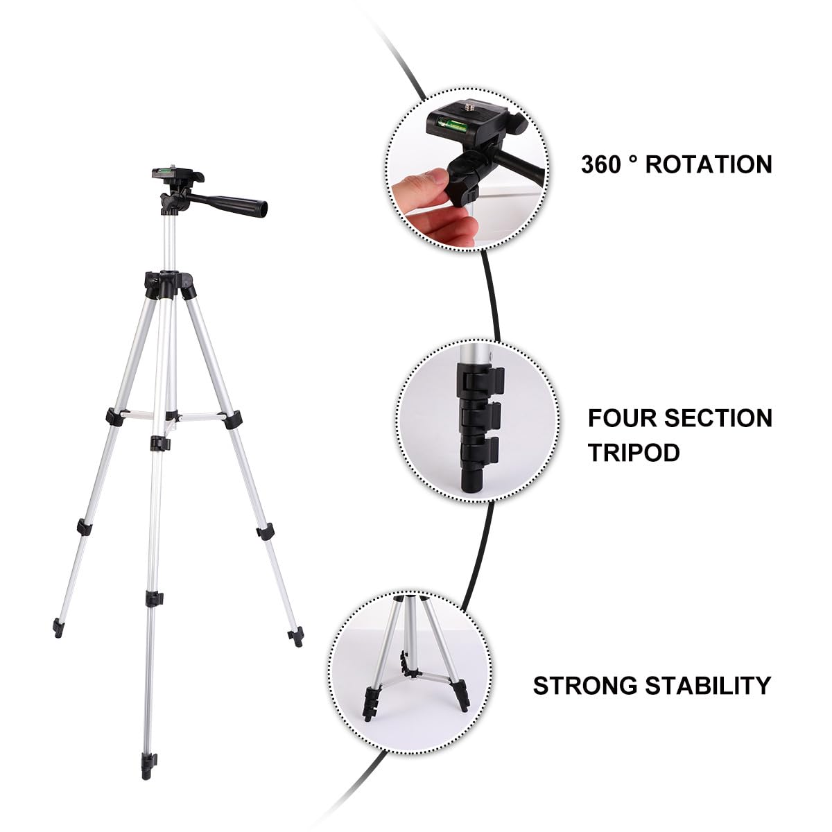 Treppiede Telescopico 110cm in Lega di Alluminio per Streaming | Pieghevole, Altezza Regolabile, Argento, per Viaggio, Adatto a Telescopio e Fotocamera