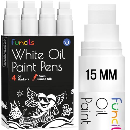 15mm Jumbo Lackstift Weiß Ölstift Paint Pen Permanent Marker Wasserfest Reifenstift Weis Wasserfest Textilstifte Weiß für Metall Stoff Glas Möbel Holz & Kunststoff Weißer Stift (4er Pack)