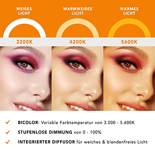 Walimex pro dimmbares LED Ringlicht 23W I Ringleuchte mit einzeln schaltbaren Sektoren I 380 Bi Color Kameralicht… – Bild 5