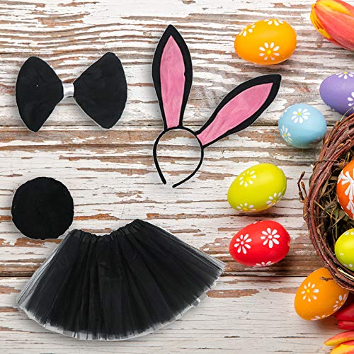 Animals Cosplay Set for Kids Girls Tulle Tutu Skirt +Bunny Ears Headband +Tails +Bow Tie for Easter (Black, One Size)2