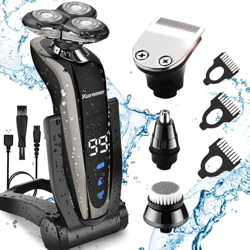 Kurener Electric Shaver Razor for Men Rechargeable 100% Waterproof Rotary for Shaving with Nose Trimmer Sideburns Trimmer Face Cleaning Brush by kurener - Image 7