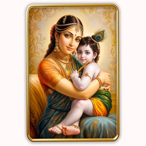 Image of Dharvika Innovations Kanha Maa Yashoda WIth Bal Krishna photo frame for pregnant women with golden Slim, Sparkle Coated Lamination frame 1867 30 x 45 cm (Design 5)