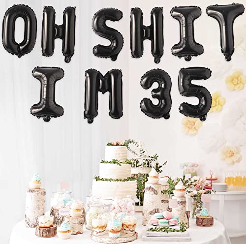 Image of Oh I'm 35! Latex Balloons 16 Inch Black Hallo Thirty Five Cheers to 35 Years Old Theme Decor for Man Woman Happy 35th Birthday Party Photo Studio Prop Flag Decorations Favors Supplies
