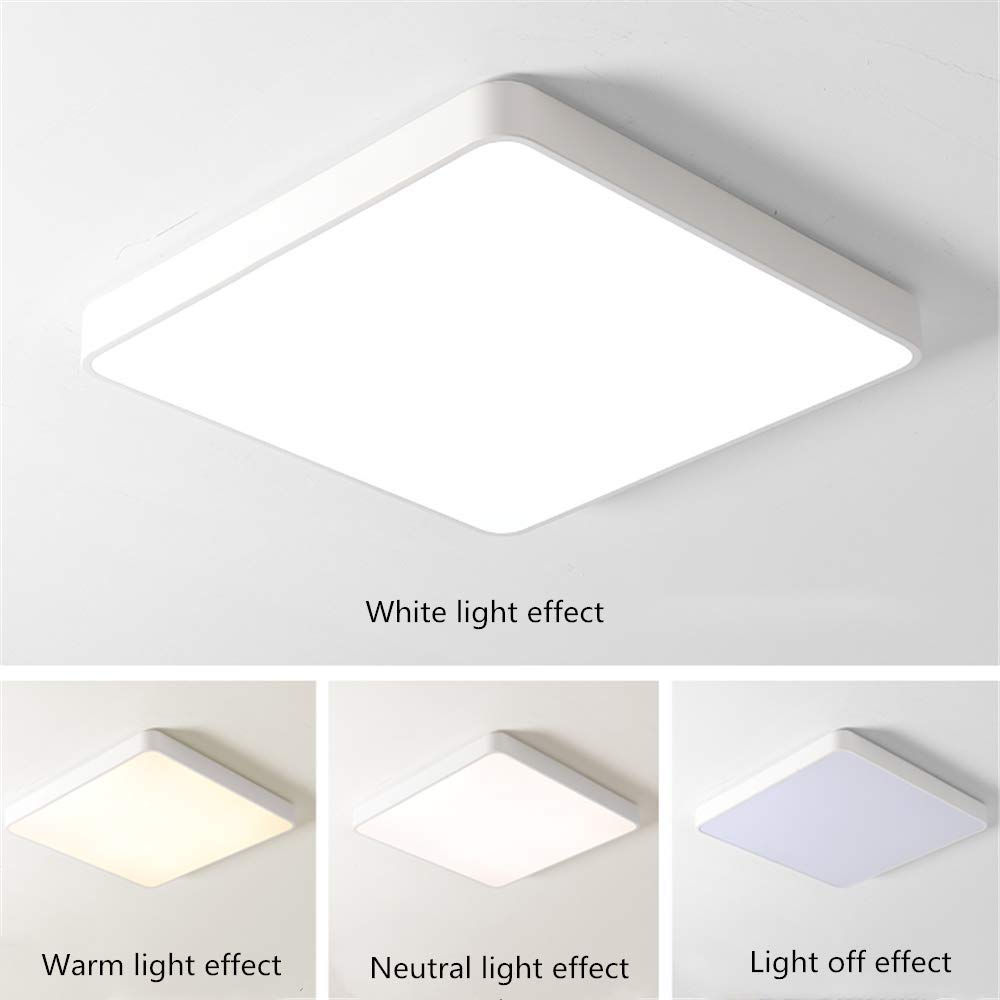 Plafón LED, 36W regulable, 3060lm, 3000-6500K, moderno plafón cuadrado ultrafino con control remoto, adecuado para baño, dormitorio, cocina, sala de estar, blanco, 40 * 40 * 5CM