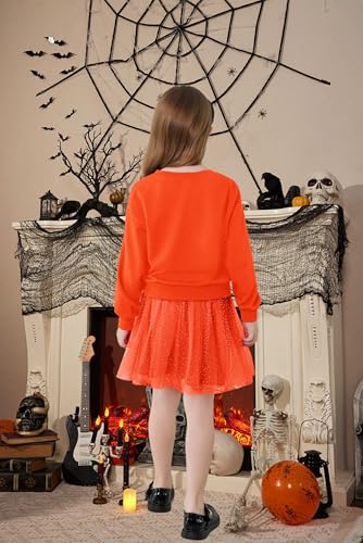 Image of Arshiner Toddler Girl Clothes Long Sleeve Pullover Sweatshirt and Layered Tutu Skirt Kids Halloween Clothing Set 5-6Y