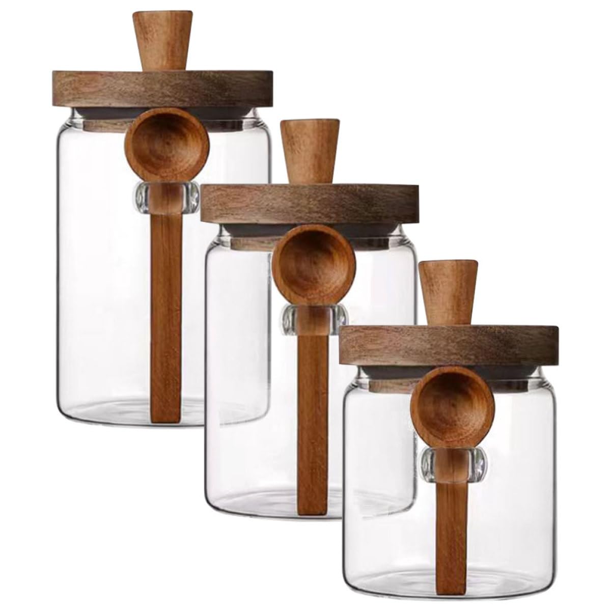 GALPADA Juego de 3 Frascos de y Capacidad 850ml, 550ml y 400ml para Especias con Tapa y Cuchara, Tarros de Condimento Herméticos Diseño Simple para Cocina