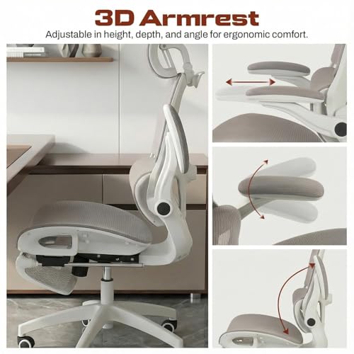 Image of DROGO Quantum Ergonomic Office Chair for Work from Home, Computer Chair with Breathable Mesh, 3D Headrest & Armrest, Adjustable Lumbar Support, Office Chair with Footrest & Recline (White /Grey)