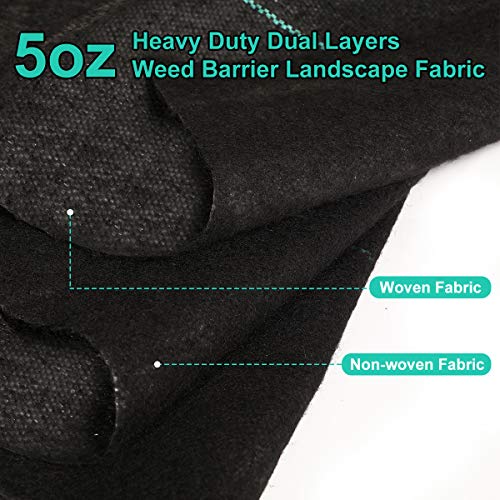 KINGSO 4 x 100ft Weed Barrier Landscape Fabric 5oz Premium Heavy Duty Weed Barrier Fabric High Permeability Woven Weed Gardening Mat Weed Cloth Easy Setup Commercial Ground Cover - Thumbnail 3