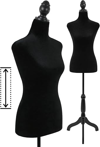 Cuerpo de maniquí, maniquí de torso, maniquí, soporte de maniquí, forma de 49.6-63.4 pulgadas, altura ajustable, cuerpo femenino, pantallas