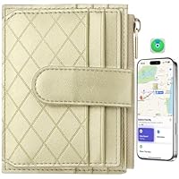 Carteira feminina com rastreador antiperda integrada, com bloqueio de RFID, pequena, compacta, porta-cartões, carteira feminina de couro macio com bolso dobrável e bolso para moedas com zíper + janela