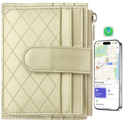 Women's Wallet Built-in Anti-Loss Tracker, RFID Blocking Small Compact Card Holder Wallet for Women Luxury Soft PU Leather Bifold Pocket Wallet Ladies Mini Purse with Zipper Coin Pocket + ID Window