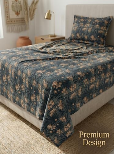Image of Mafatlal 130 GSM Pearl Single Size Bedsheet with Pillow Cover | Smooth Texture, Skin Friendly, Easy Wash | 60 x 90 Inches | Raven Black