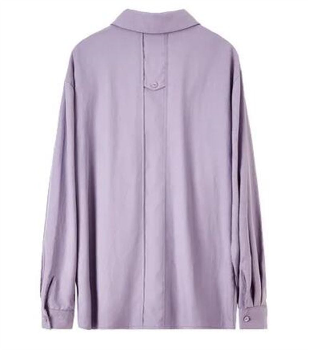 Camisa para mujer con botones de solapa, lisa, casual, holgada, con bolsillo, oficina, trabajo, negocios