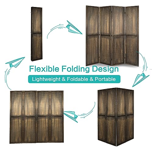 Babion 4 Panel Pegboard Display, Peg Board Room Divider Freestanding Folding Privacy Screens Pegboard Display Stand for Craft Shows (Brown)