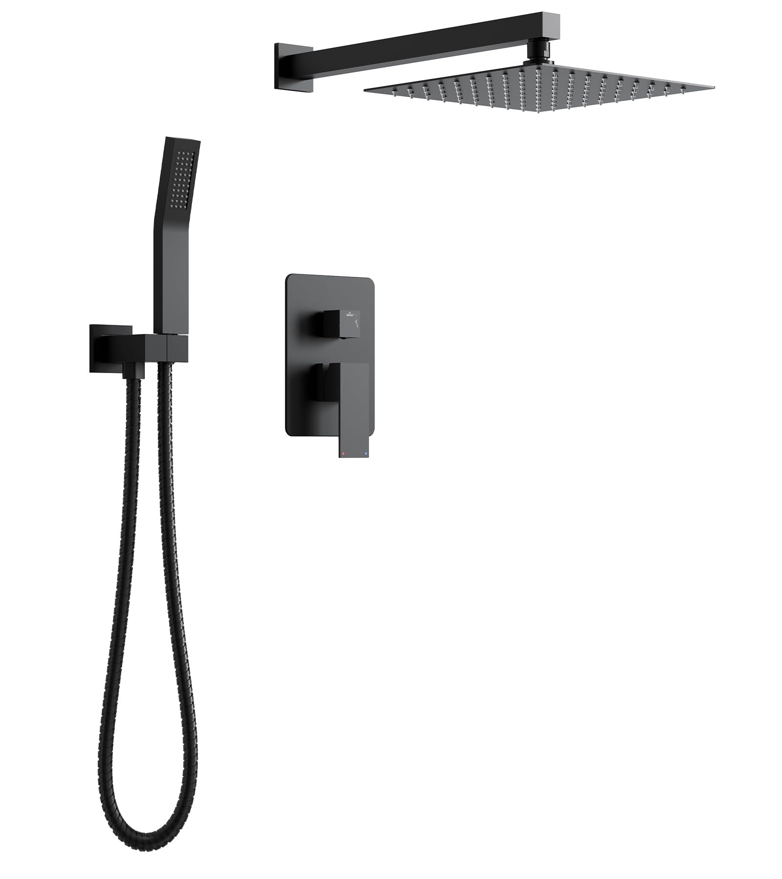 Longriver Shower Faucet Set, Shower System Bathroom High Pressure 10 Inches Rainfall Shower Head with Handheld Spray, Wall Mounted Shower Fixtures with Shower Valve and Trim Kit, Matte Black