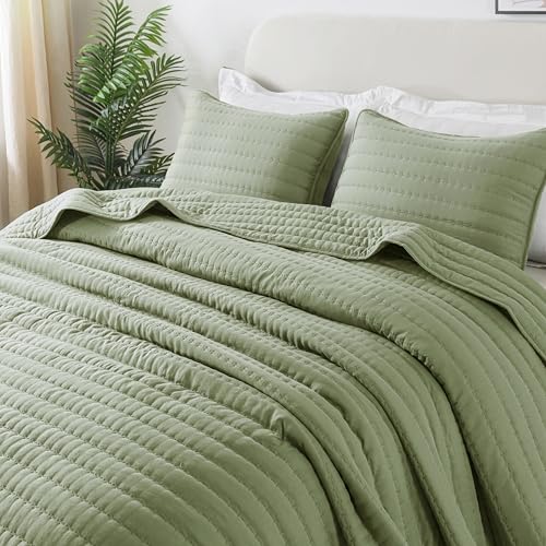 R.SHARE Couvre Lit 2 Personnes 200x220 cm, Vert Sauge Dessus de Lits Douce, Jeté de Lit Boutis, Couverture Matelassé, Matelassage de Lit et Canapé -...