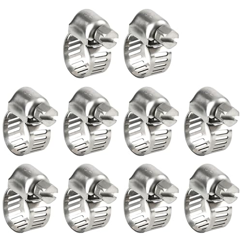 Hose Clamp 3/8 Inch 10 Pack Stainless Steel Hose Clamps 1/4 Inch To 3/8 Inch Worm Gear Fuel Line Hose Clamps Assortment Kit 6-12mm