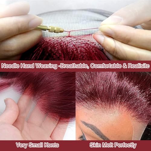Image of Nsvnsv 30 Inch Burgundy Wig Human Hair 99j Burgundy13x6 Deep Wave Lace Front Wigs Human Hair Pre Plucked 180% Density HD Transparent Lace Frontal Wigs for Black Women Red Colored Wig