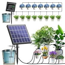 NFESOLAR 3W Solar Automatic Drip Irrigation Kit with LCD Timer, Customizable Watering Duration 130min & Interval 3h7d, Anti-Siphoning Device for Potted Plants, Balcony, Garden, Patio, Vacation