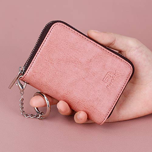 FurArt Porte-cartes de crédit, avec fermeture éclair, pour homme et femme, anti-RFID, porte-clés, taille compacte, rose, Compact, Portefeuille RFID - Image 5