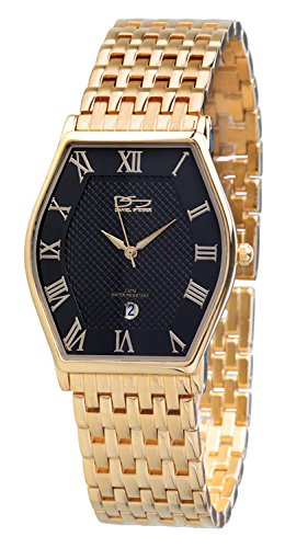 Daniel Steiger Sterling Tonneau Men's Gold Watch - Classic Tonneau Barrel Design - Black Dial - Roman Numerals - Date Window