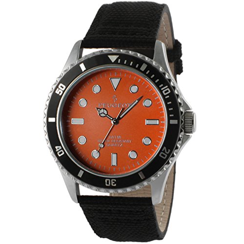 Peugeot pour homme 'Orange' à quartz en métal et toile montre de sport, couleur : noir...