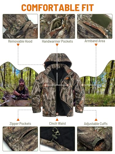 Image of NEW VIEW Insulated Hunting Jacket for Men Cold Weather, Warm Camo Hunting Jackets with Hood, Water Resistant Hunting Clothes