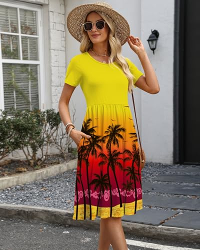 Image of COSSEN Women's Casual T Shirt Dress V-Neck Short Sleeves Swing Dresses Birthday Party Summer Travel Beach with Pocket