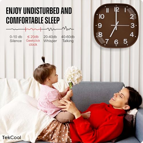 Image of TEKCOOL Plastic Analogue Wall Clock 12 inch Silent Quartz Decorative Wall Clock Non-Ticking Classic Clock Battery Operated Round Easy to Read for Room /Home /Kitchen /Bedroom /Office /School.Gold Brown'