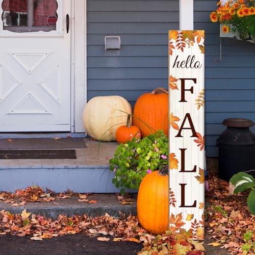Hello Fall Welcome Sign, Autumn Large Welcome Porch Sign with Lea...