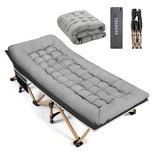 Fragess Portable Camping Cot, 600LBS Max Load, Extra Wide with Thick Mattress, Folding Cot for Outdoor Camping/Office, Home Nap (Grey)