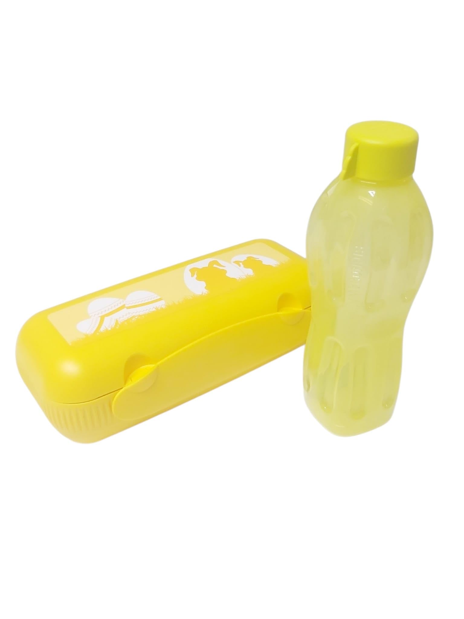 Tupperware Maxi Twin Brotdose & Eierbox für 10 Eier + Signoraware Eco Trinkflasche 500 ml Gelb – Lunchbox Set BPA-frei für Schule, Camping & Freizeit – Neu Kolumbus