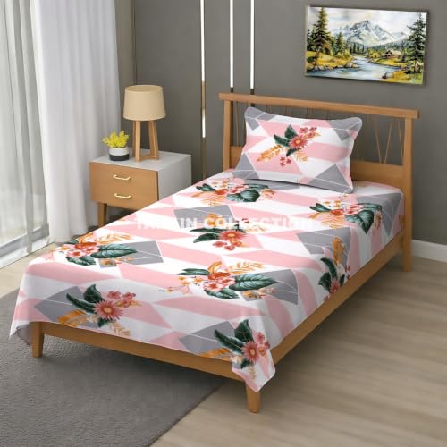 Image of Single Flat Bedsheet 60 x 90 Inch with 1 Pillow Cover, Cotton Blend Soft Breathable Bed Sheet Set for Single Bed, Lightweight Comfortable Bedding for Home Guest Room Daily Use