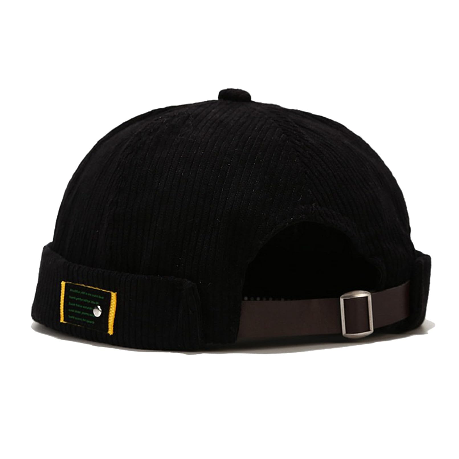 Qxpdd Men's Black Docker Cap For Skullcap Beanie Worker Sailor Cap Corduroy Brimless Cap Rolled Cuff Retro Adjustable Brimless Hat,
