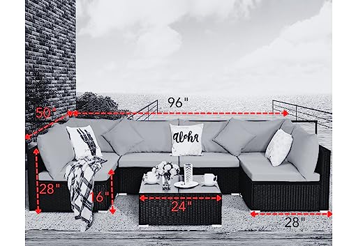 Image of DEVOKO 5 Pieces Outdoor Patio Furniture Wicker Sectional Sofa All-Weather HDPE Rattan Conversation Sets for Garden, Poolside, Porch (Turquoise Blue & Black)