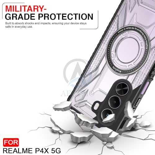 Image of AESTMO Hybrid Shockproof Back Cover Case for Realme P4X 5G Compatible with MagSafe | Hard Back Case Cover for Realme P4X 5G (PC & TPU, Translucent Back, Black Sides)
