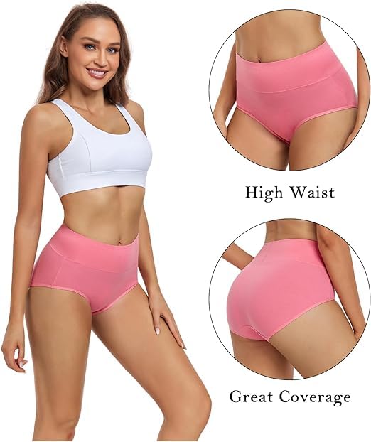 Image of DIVING DEEP Women's Briefs, 4 Pack, High Waisted Underwear, Comfortable Cotton Panties