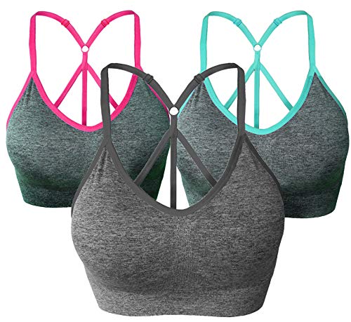 AKAMC Women's Removable Padded Sports Bras Medium Support Workout Yoga Bra 3 Pack,Color Style Q,X-Large