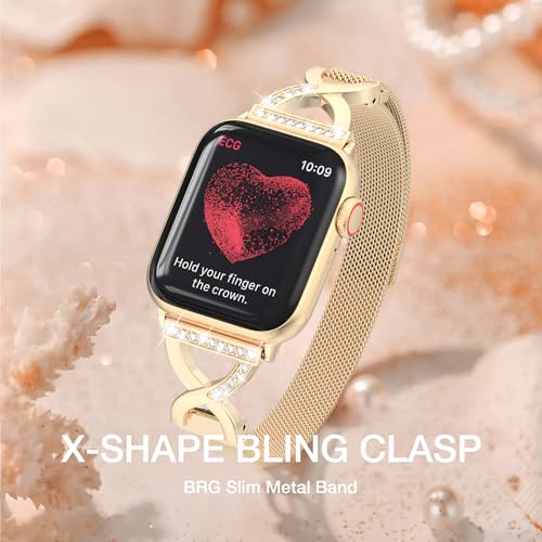 BRG Thin Mesh Loop Apple Watch Band 38–42mm — Diamond Clasp, Golden — view 2