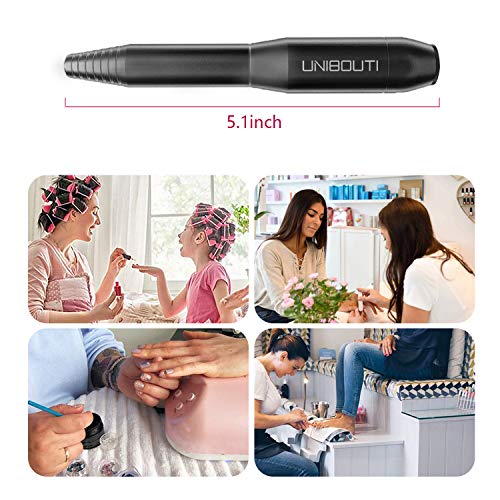 UNIBOUTI Portable Electric Nail Drill Professional Efile Nail Drill Kit for Acrylic Gel Nails, Manicure Pedicure Polishing Shape Tools with Nail Drill Bits and Sanding Bands - Black