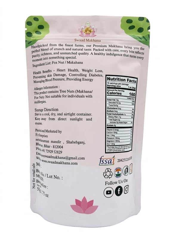 Image of PHOOL SWAAD Makhana Powder 100g | 100% Pure Natural Fox Nut Flour | Healthy Lotus Seed Powder for Shake, Porridge | Gluten-Free, High Protein & Weight Loss Diet