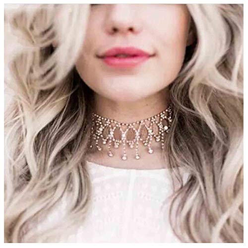 Olbye Shining Rhinestone Choker Necklace Gold Diamond Chain Necklace Wide Collar Chain Necklace Sparkling Nightclub Necklaces Jewelry for Women and Girls