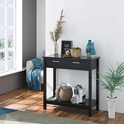 Kealive Console Table with Drawers, Tall Entryway Table with 2-Tier Storage Shelf, Sofa Entry Table for Hallway Living Room Bedroom,31.5 x 13.9 x 32.1 inches, Wood, Modern Black