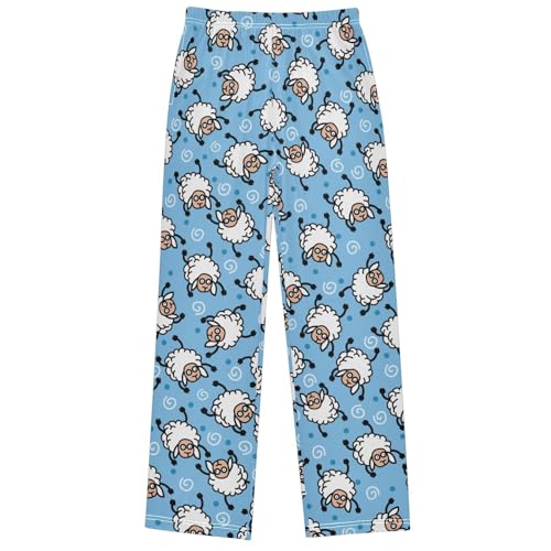 Boy's Pj Pants Cute Flying Sheep Blue Lounge Bottoms Elastic Kids Sweatpants Joggers with Pockets Size 6-14