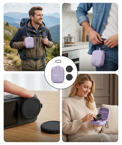 Image of embroidery 4PCS Camera Case, Digital Camera Case, Carrying Case with Carabiner and Lens Covers, Storage for Vlogging and Outdoor Photography, Includes Storage Bag Carabiner and Two Lens Caps