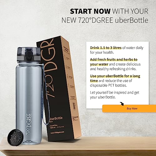Image of 720DGREE inchuberBottle inch CrystalClear Water Bottle 650 ml + Strainer - BPA-Free - Leak-Proof Water Bottle for Children, School, University, Sports, Gym, Fitness - Sports Bottle Made of Tritan